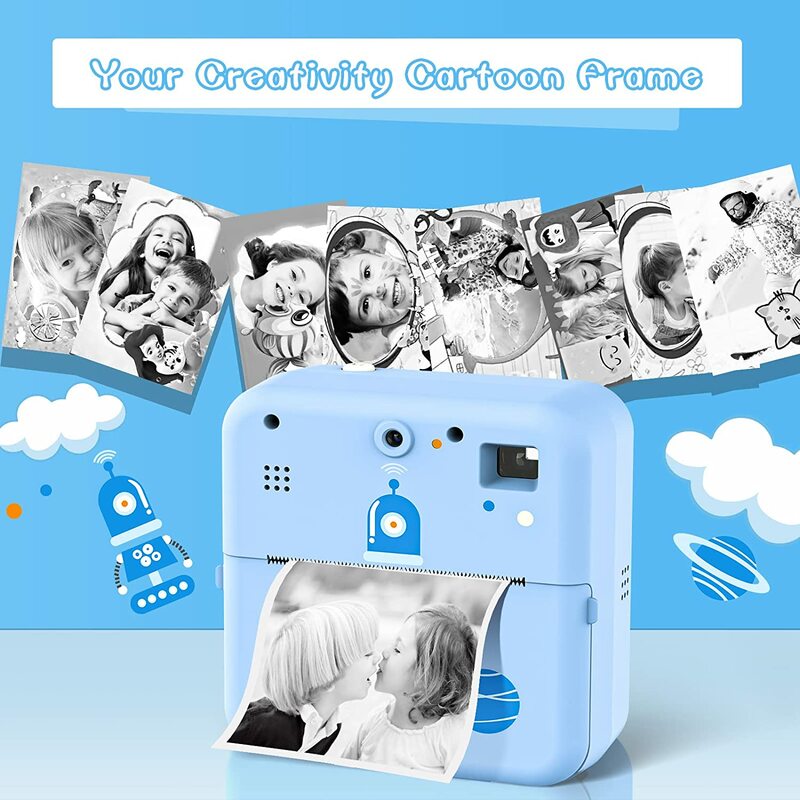 كاميرا الطباعة الفورية للأطفال طابعة حرارية للملصقات الرقمية لعبة الكاميرا للطفل هدية عيد ميلاد