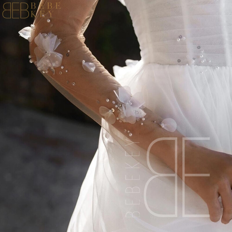 女性用の白いチュールウェディングドレス,3D花,自由奔放に生きるスタイル,花嫁のためのエレガントな衣装,ピンセット,2024