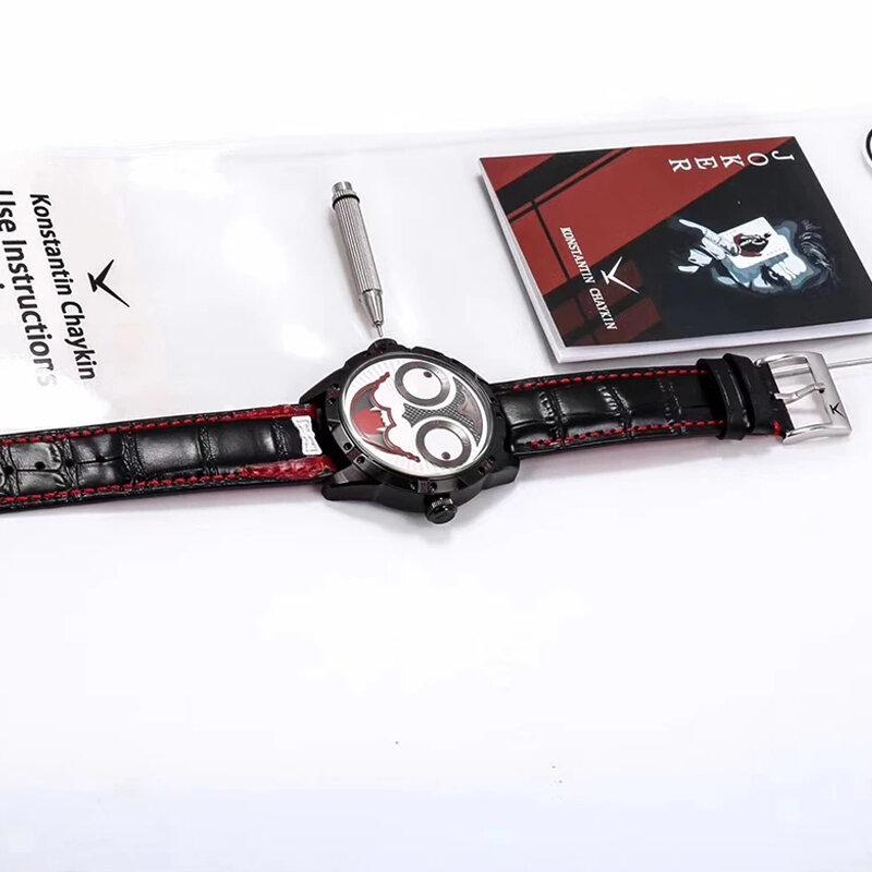 신제품 블랙 뱀파이어 시계, 독점 오리지널 브랜드 광대 시계, 남성 기계식 시계, 가죽 럭셔리 디자이너 디자인 조커 시계