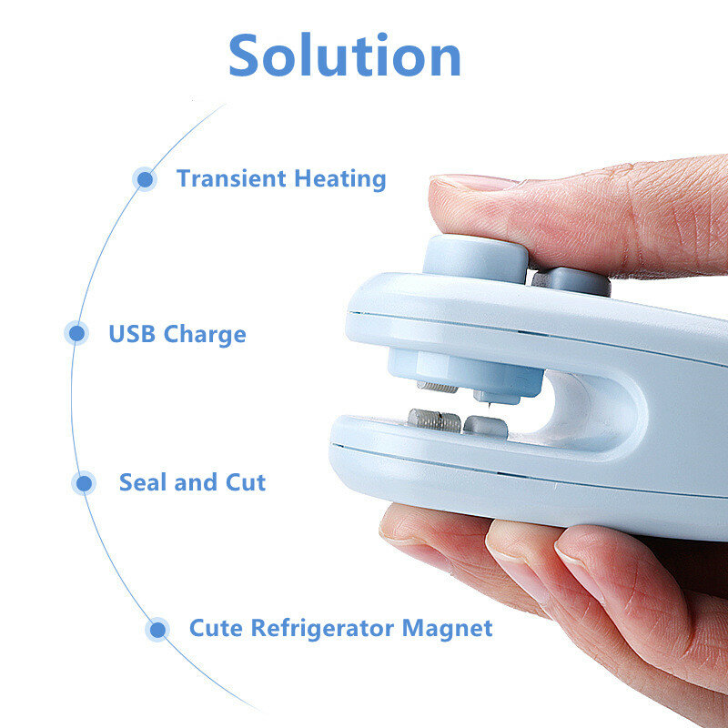 휴대용 실러 및 커터 미니 USB 홈 히트 백 플라스틱 식품 스낵 백 씰링 기계 식품 주방 보관 가방 클립