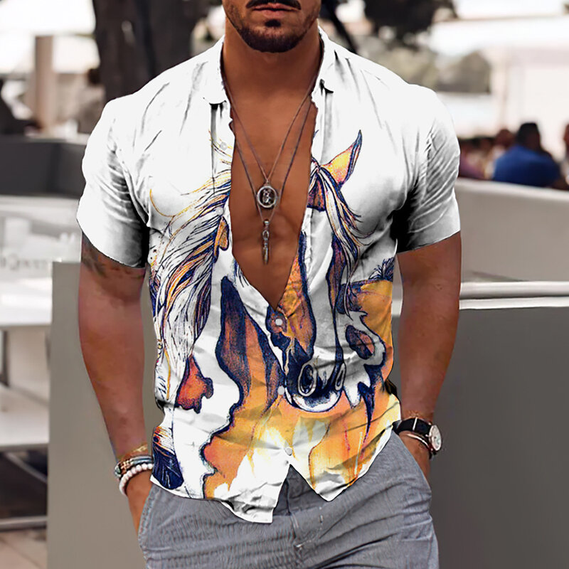 Koszula hawajska mężczyźni lato 3d zwierząt koszulki z nadrukiem dla mężczyzn wakacje z krótkim rękawem topy plażowe koszulka męska bluzka w za dużym rozmiarze