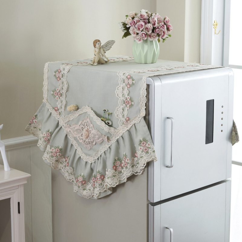 Cubierta de refrigerador cubierta de polvo Toalla de refrigerador puerta simple y doble tela de encaje coreano engrosamiento