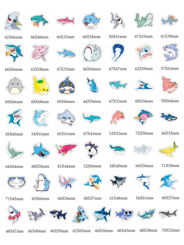 50 pçs tubarão corpo marinho dos desenhos animados graffiti adesivos decalques estéticos crianças brinquedos bonito mala de papelaria geladeira guitarra telefone