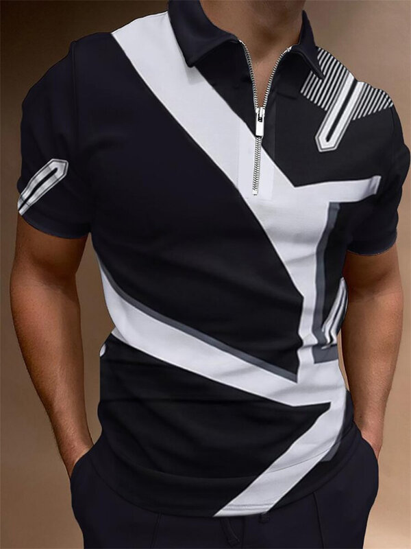 メンズ半袖カジュアルポロシャツ,ジッパー付き夏服,2023