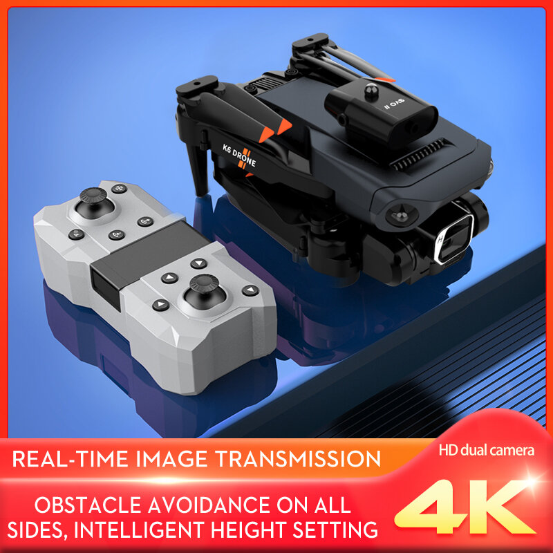 Novo k6 zangão profissional 4k hd câmera mini drone fluxo óptico localização de três lados obstáculo evitar quadcopter brinquedo presente