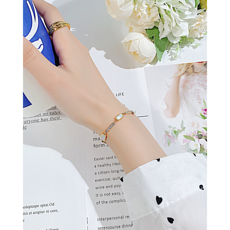 Popular Light Luxury Ins Niche Design Cool Style Simple Zircon Inlaid Drawcord Adjustable Stainless Steel Bracelets for Women