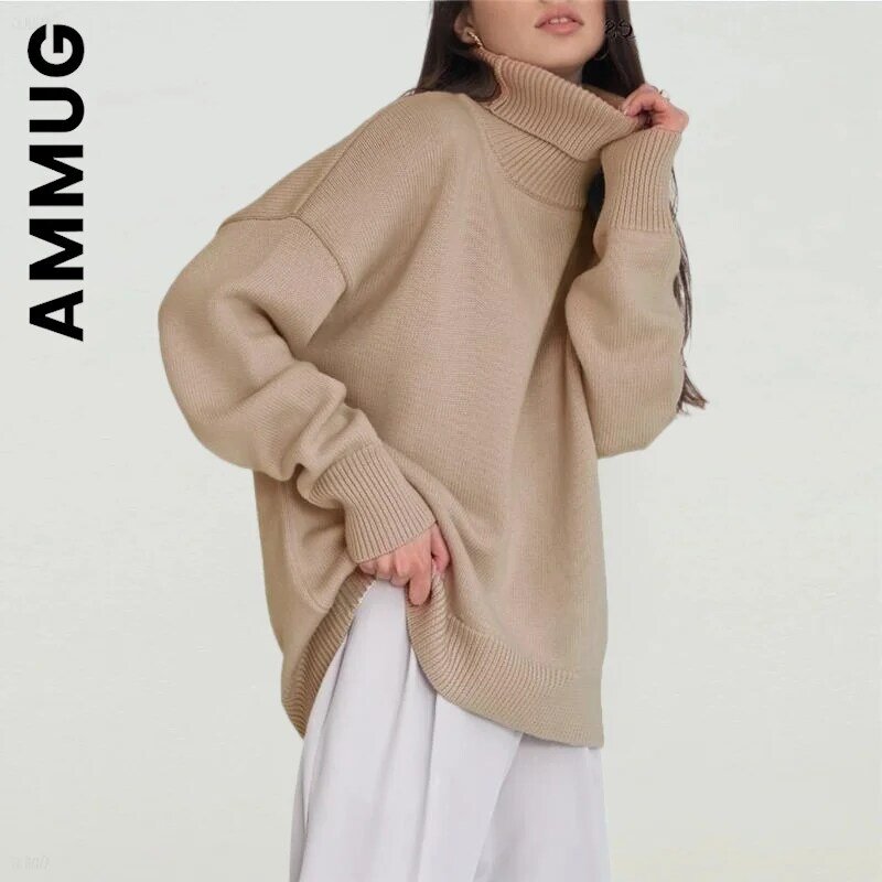 Ammug-터틀넥 여성 스웨터, 새로운 니트 풀오버, 슬림 니트 스웨터 점퍼, 기본 여성 스웨터, 따뜻한 소녀 여성 의류