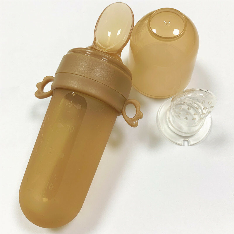 Baby Feeding Bottle +Teething Mesh Bag Silicone Teether Rice Paste Squeeze Bottle Spoon Feeder Food Container Infant Utensils