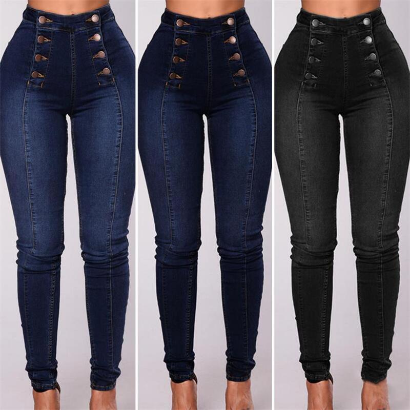 Bodycon Jeans Leichte Zeichnen Jeans Schrumpfen Beständig Taschen Chic Mode Dünne Doppel-breasted Bleistift Jeans