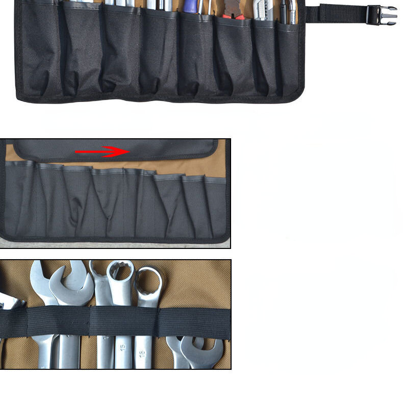 Sac à outils en toile SR Infortool, sac à outils enroulable, sac à outils polyvalent, poudres, enroulé