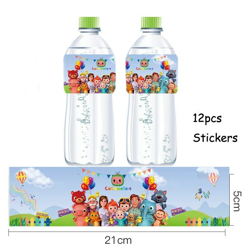 Magrise-botella de agua de melón de dibujos animados, botella Mineral temática de melón, suministros de cumpleaños para Baby Shower, pegatinas, 12 piezas