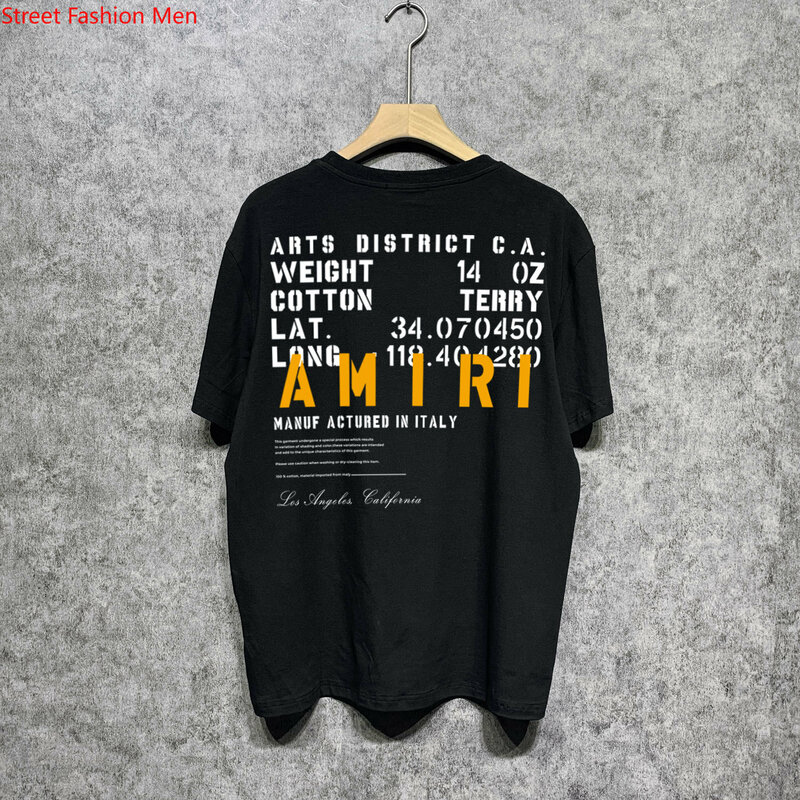 Amiri 22ssクモ分割レタープリントカジュアルヒップホップハイストリートラウンドネック半袖tシャツ