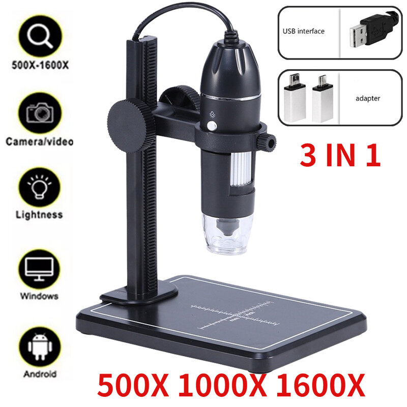 Цифровой микроскоп 1600X с светодиодный одами для пайки, электронный микроскоп с USB типа C для ремонта детской одежды, светодиодная лупа, светодиодный
