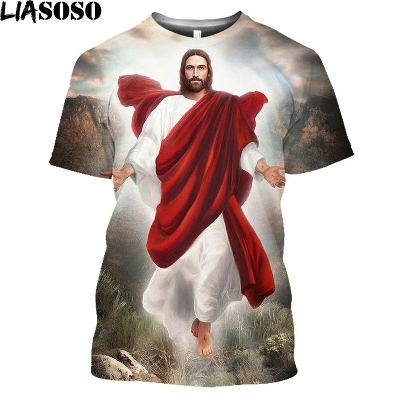 BEIJIE Top Christ Jesus Shirt Men Women 3D Printing Religion God Manga Tee Daily Harajuku Cosplay Cool Short Sleeve Streetwear