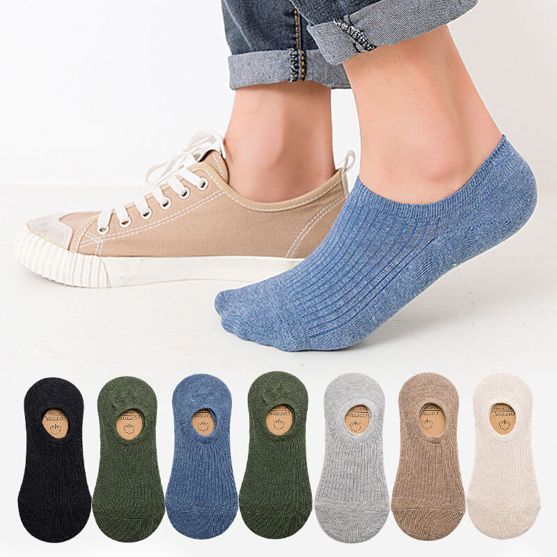 5Pair / Lot Men's Socks Non-slip Silicone Invisible Cotton Sock Breathable Mesh Comfortable Summer Thin Sports Men Sock Elastic