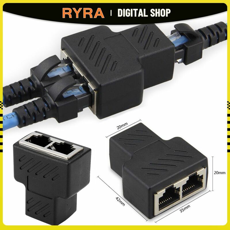 RYRA 이더넷 LAN 네트워크 분배기, 더블 어댑터 포트 커플러 커넥터, 익스텐더 어댑터 플러그, 1To2 방식, RJ45