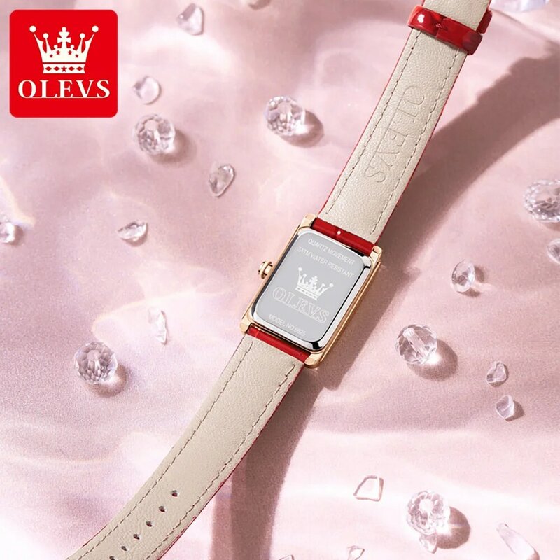 OLEVS pasek PU modne zegarki dla kobiet wodoodporny kwadrat kwarcowy prostokąt luksusowe kobiety zegarki na rękę