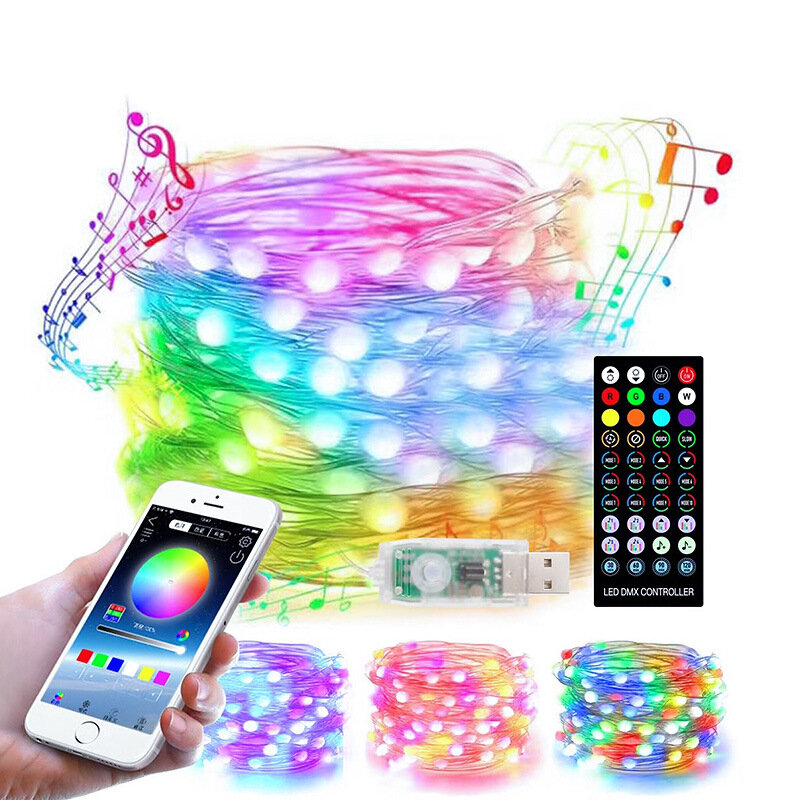 New Magic RGB Colorful Copper Wire Lamp String Bluetooth APP Waterproof Running Lamp Point Control Water Decoration