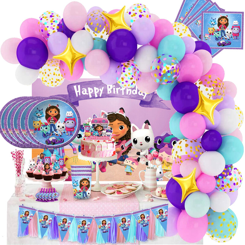 Gabby ตุ๊กตาของตกแต่งปาร์ตี้วันเกิดแมวบอลลูน Party Party Cupcake Topper ทิ้งถ้วยแบนเนอร์ Baby Shower Harog