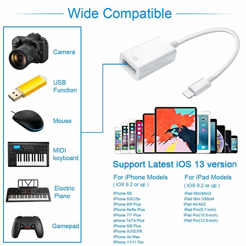 USBカメラアダプター,iphone/ipad otg用,3.0 USBケーブル,SD/tfカードリーダー,フラッシュドライブ/キーボード互換