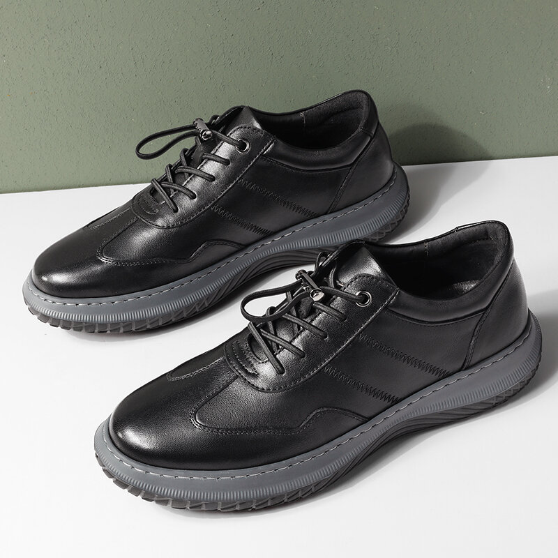 Zapatos informales de cuero auténtico para hombre, zapatillas de deporte con cordones, transpirables, cómodas, para exteriores