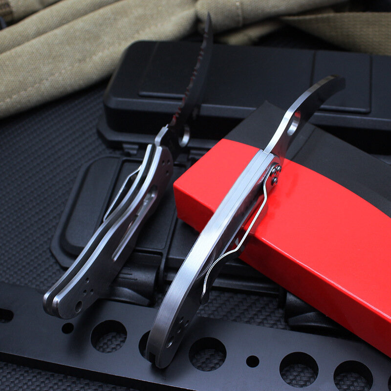 TUNAFIRE-cuchillo plegable C08 con mango de acero, navaja táctica de bolsillo con hoja de VG-10, para supervivencia y caza, herramienta multiedc para acampar al aire libre