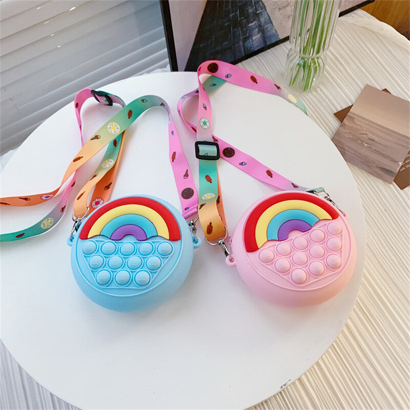 Bolso de hombro con diseño de arcoíris para niñas pequeñas, Cartera de Gel de sílice, bandolera