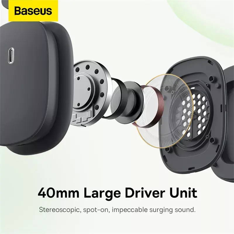 Baseus H1 Hybrid 40dB Anc Draadloze Hoofdtelefoon 4-mics Enc Oortelefoon Bluetooth 5.2 40Mm Driver Hifi Over Het Oor Headsets 70H Tijd