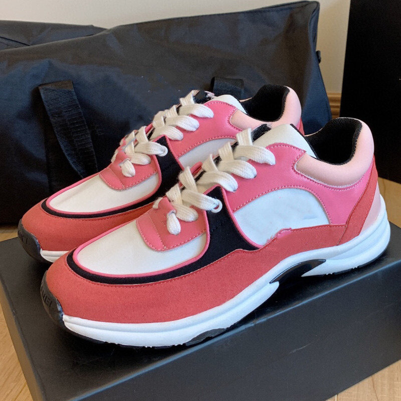 Zapatillas de deporte con cordones para mujer, calzado deportivo informal de alta calidad, color rosa, talla grande 44, 2022
