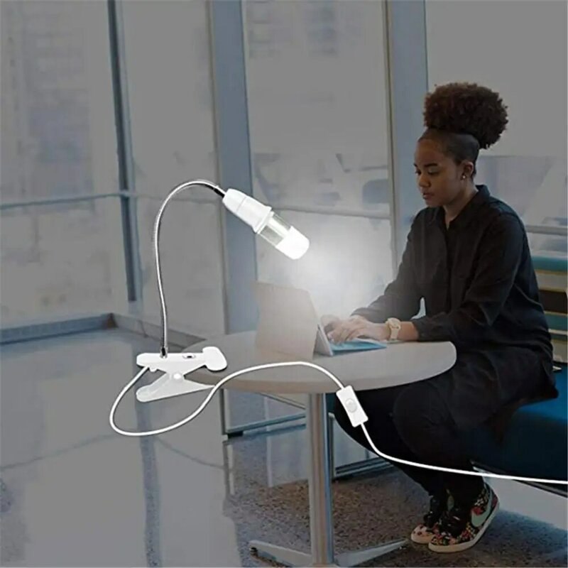 Soket EU lampu meja fleksibel 360 derajat, dudukan lampu meja E27, soket lampu dasar leher angsa, kabel jepit dengan saklar On Off untuk tanaman rumah