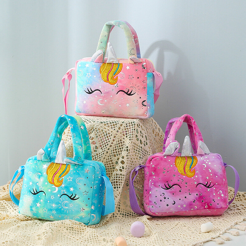 Sac à bandoulière licorne en peluche pour filles, sacoche de rangement à bandoulière pour enfants, sac à main pour femmes