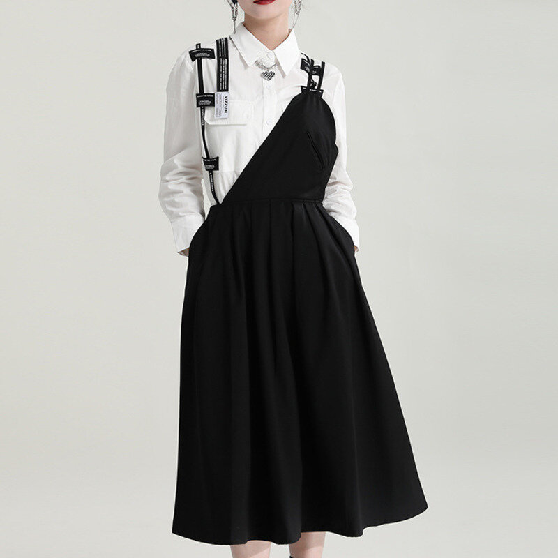 Платье XUXI на одно плечо, женское платье, модный комбинированный пуловер, асимметричная юбка до колена, весна 2022, E4878