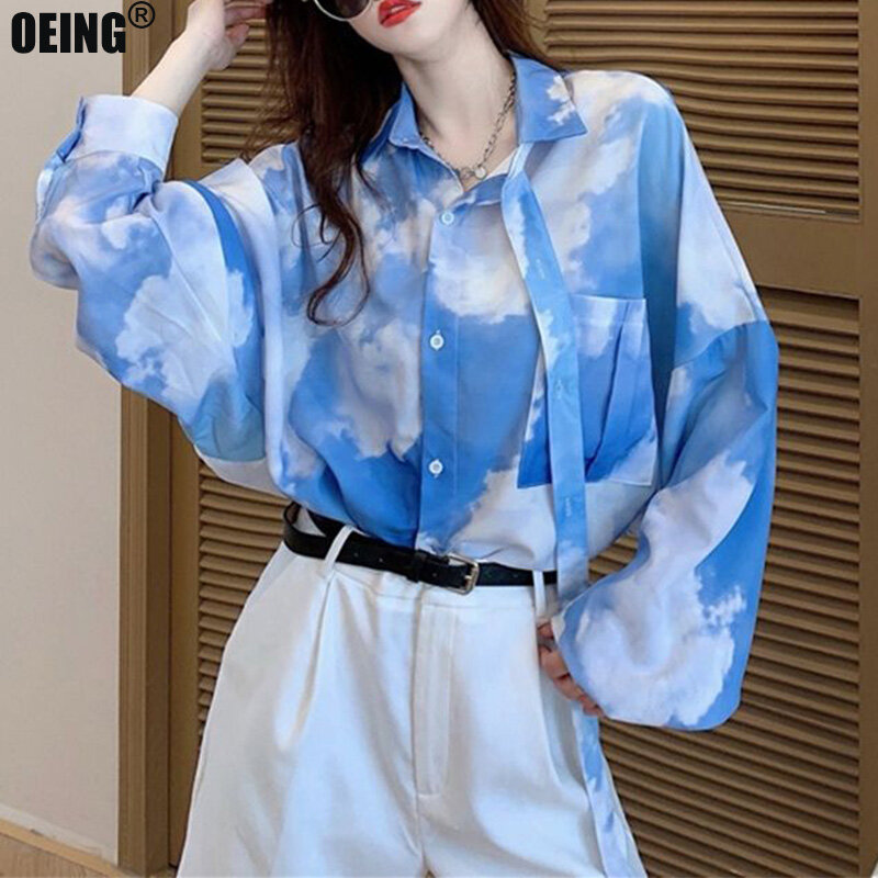 Camicie larghe autunnali a maniche lunghe Casual Streetwear con stampa mimetica abbigliamento femminile in stile coreano camicetta Vintage Y2k Top Harajuku