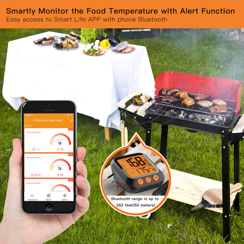 Moes Voedsel Thermometer,Bluetooth Smart Bbq Thermometer,Food Grade Probe Voor Bbq, Oven, bakken En Koken, Timer En Tuya Smartalarm