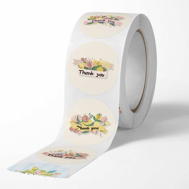 Etiquetas redondas florales para sellar, pegatinas de papelería hechas a mano, con patrón de flores, de agradecimiento, para negocios, 100-500 piezas