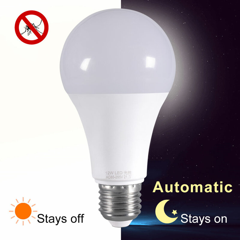 Светодиодная лампа E27 с датчиком освесветильник ности От заката до рассвета, 5 Вт, 7 Вт, 9 Вт, 12 Вт, уличное освещение, 85-265 в, Автоматическое включение/выключение освещения для помещений и улицы