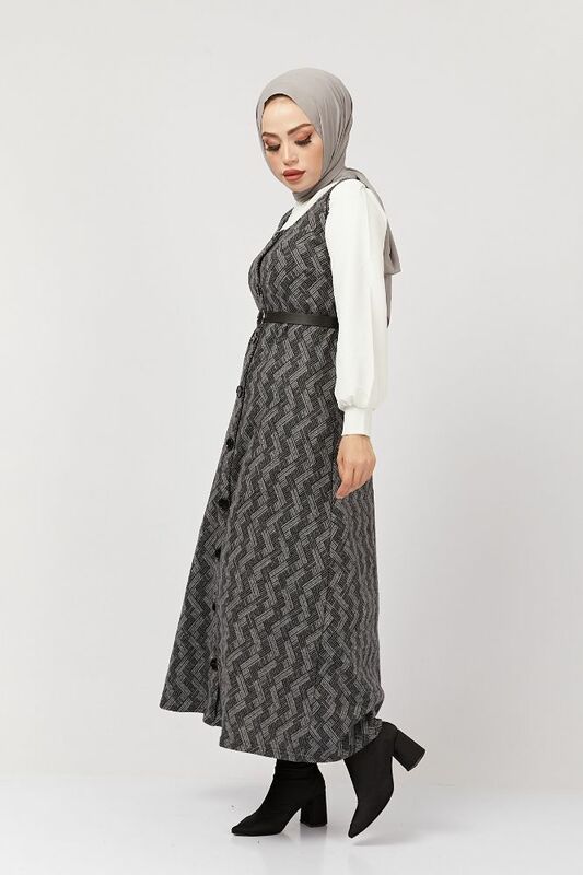 Women's Black Gray Pattern Triple Gilet Suit