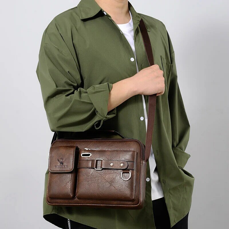 WEIXIER Shoulder Bag For Men Portable PU Leather Handbag Male Business Briefcase Man Crossbody Bags Travel Men Bag Messenger Bag