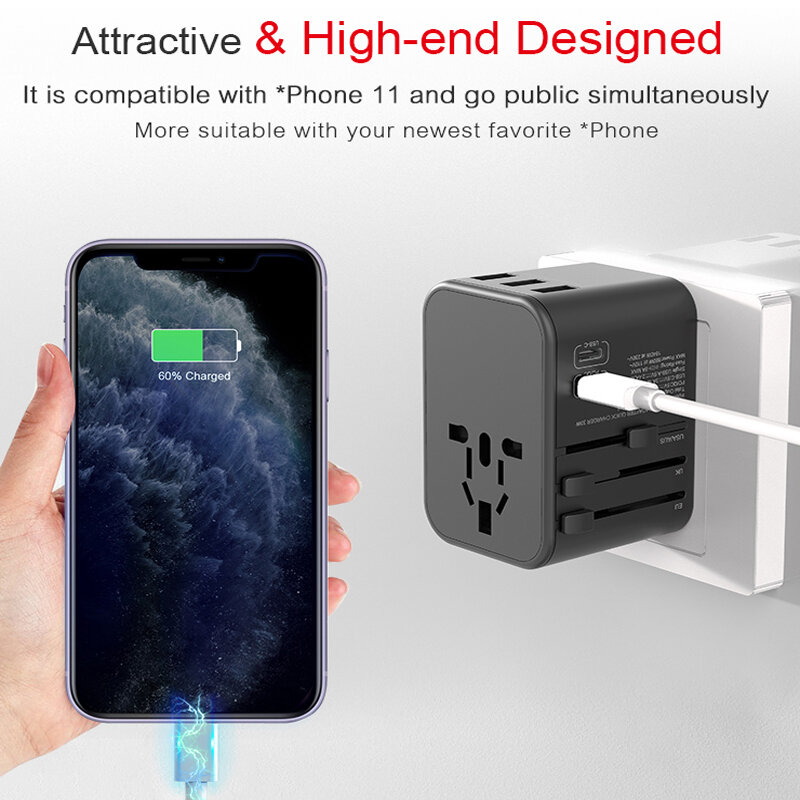 Dual Type C PD QC USB All In One Charger Adapter For Travel With EU US UK AU Plug Universal Travel Power Charger Sockets