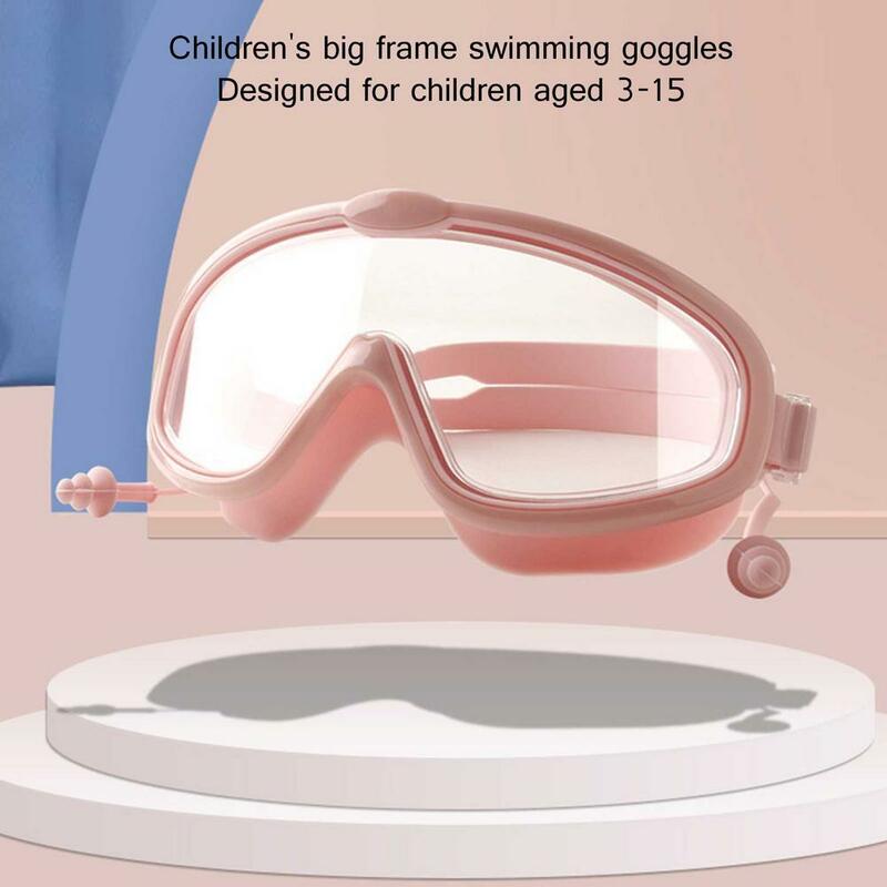 Meninos meninas óculos de natação com tampões de ouvido hd à prova dwaterproof água anti-nevoeiro ajustável nadar óculos de proteção de olhos subaquáticos capa