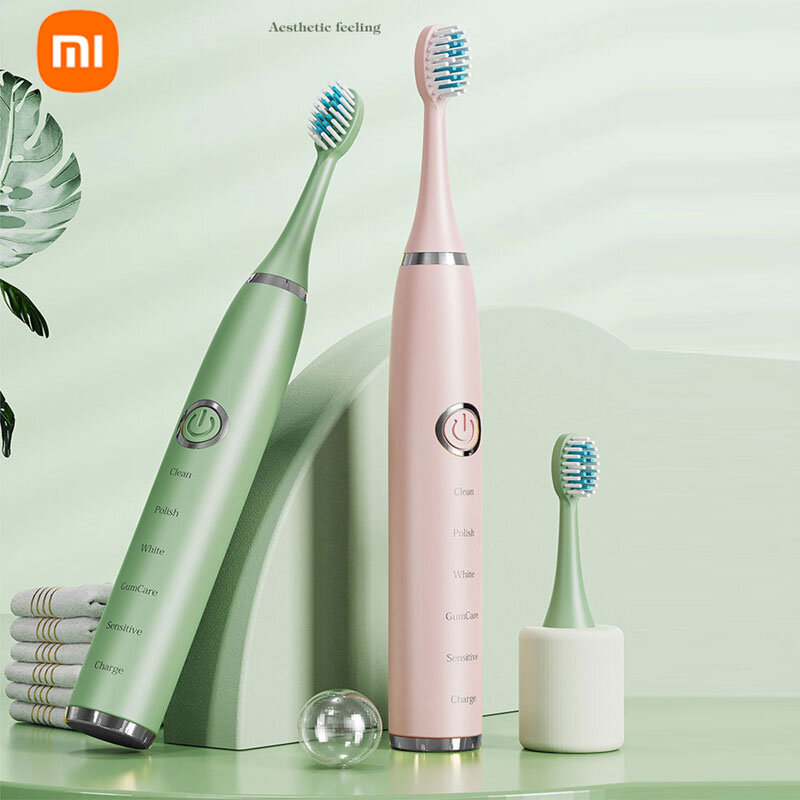 Xiaomi-cepillo de dientes eléctrico para adultos y niños, vibrador ultrasónico para blanquear, resistente al agua IPX7, 4 cabezales recargables