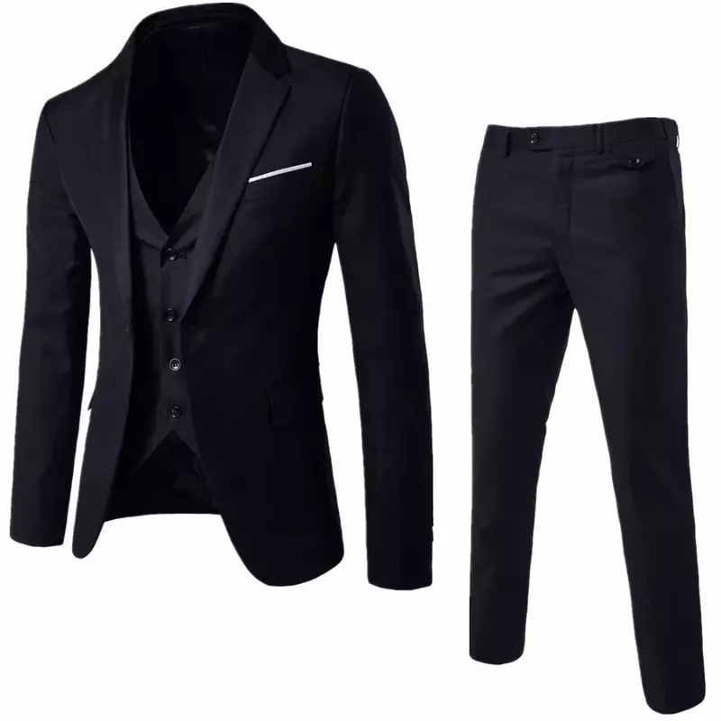 남성 단색 캐주얼 스키니 양복 신랑 신랑 정장 (정장 + 조끼 + 바지) 세 세트 9 색 S-6XL
