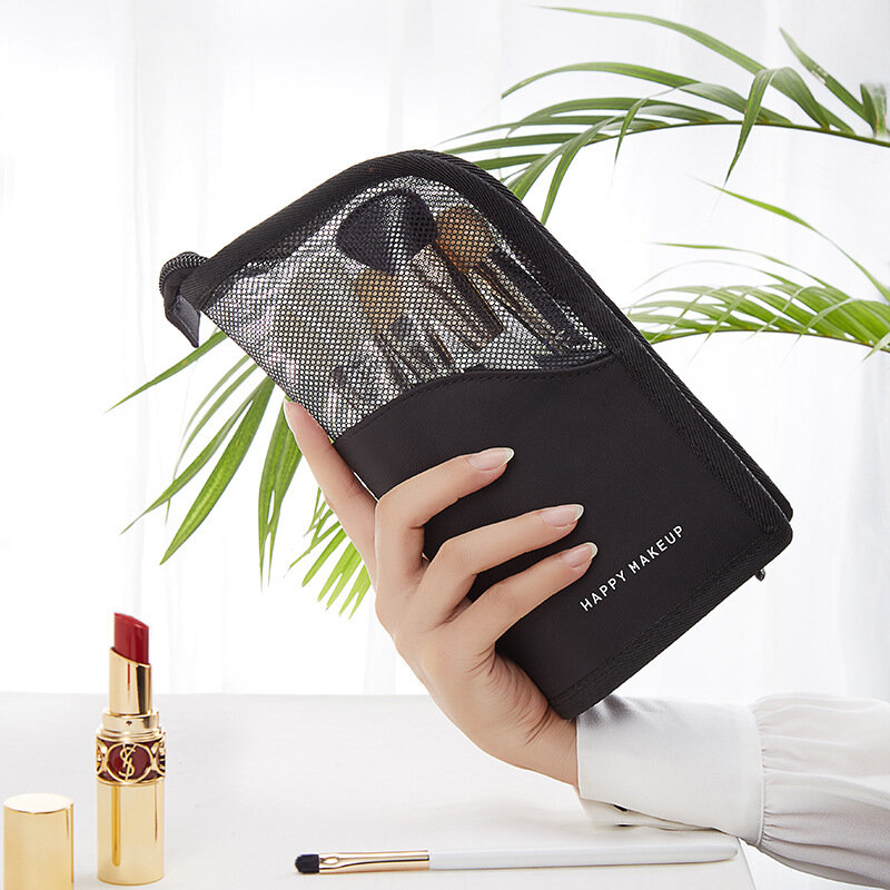 Neue kleine Make-up Taschen Bürsten halter Stand up Kosmetik tasche Mesh schwarz PVC Reisetasche Reise Kosmetik Veranstalter