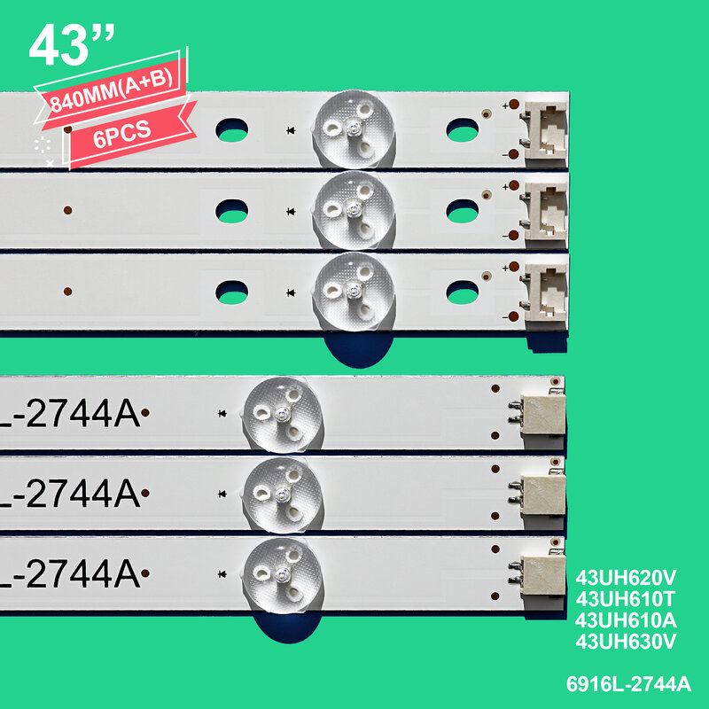 Bande LED 3 V, convient pour LG, 43UH620V, 43UH610T, 43UH610A, 43UH630V, 43 V16.5, ART3, 2744 UHD, 6916L-2744A, 1 LC430DGE (FJ)