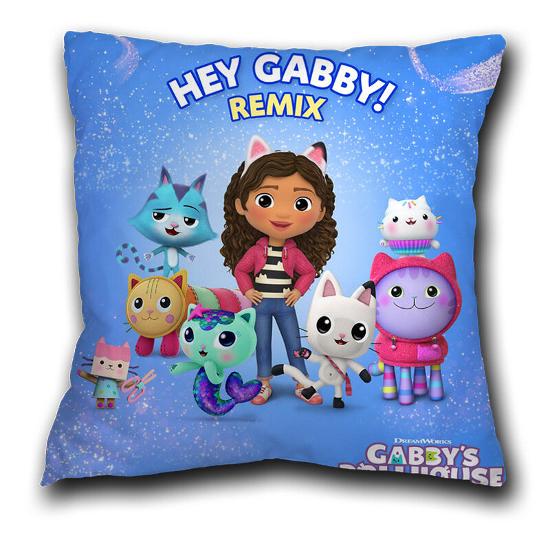 45x45cm Gabbys Dollhouse Pillowcase Cartoon Cute Kitten Throw Pillow Cover Gabby Cat Cushion Polyester Mermaid Fairy Home Decor