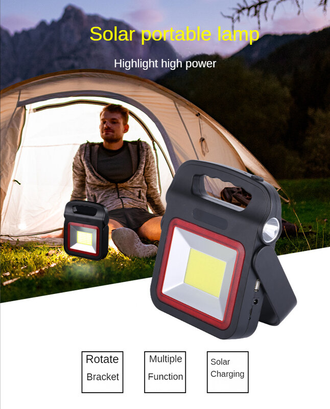 Светодиодный фонарь на солнечной батарее, USB фонарь для рабочего освещения, светильник для палатки, кемпинга, пешего туризма, рыбалки, уличн...