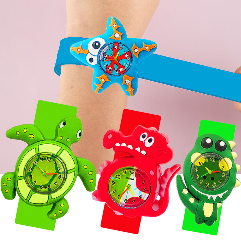 นาฬิกาเด็กหญิงเต่าสีเขียว/จระเข้/ปู1-12ปีเด็กของเล่น Slap นาฬิกาเด็กเด็กวันเกิดของขวัญนาฬิกา