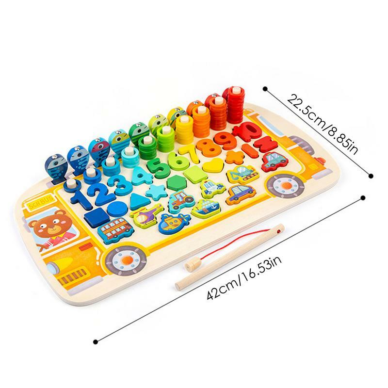Wooden Number Puzzle Shape Sorting Fishing Game Fine Motor Skill Early Learning Preschool Educational Toys Montessori Game For