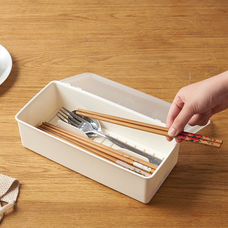 Simple Chopsticks Box Integrated Drain Chopsticks Cage with Dust Cover Mold proof Moisture proof Knife and Fork Tableware Storag