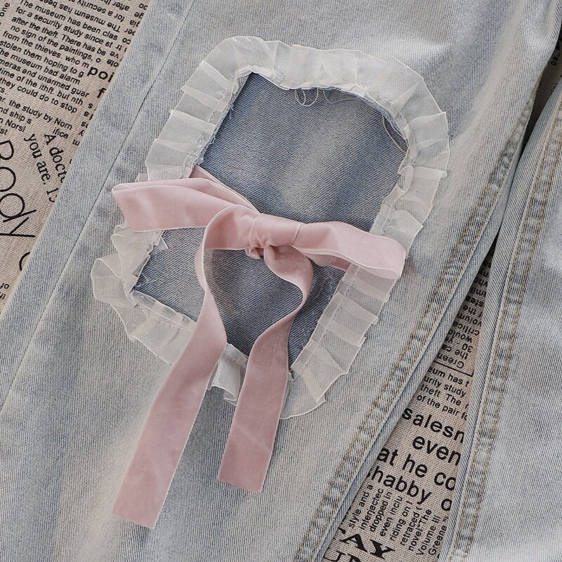 디자인 센스 피어싱 청바지 여성용, 와이드 레그 하이 웨이스트 스트레이트 튜브 얇은 캐주얼 바지 여름 패션